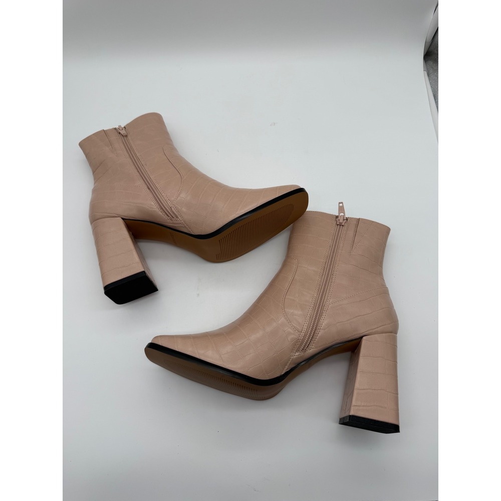 Lisa Vicky Craze-V Blush Croc Embossed Square Toe Block Heel Ankle Boots Size 8M